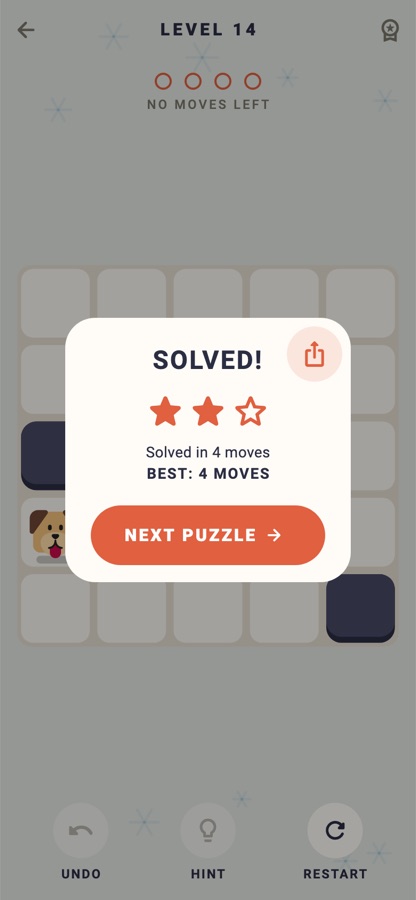 A solved level with three stars